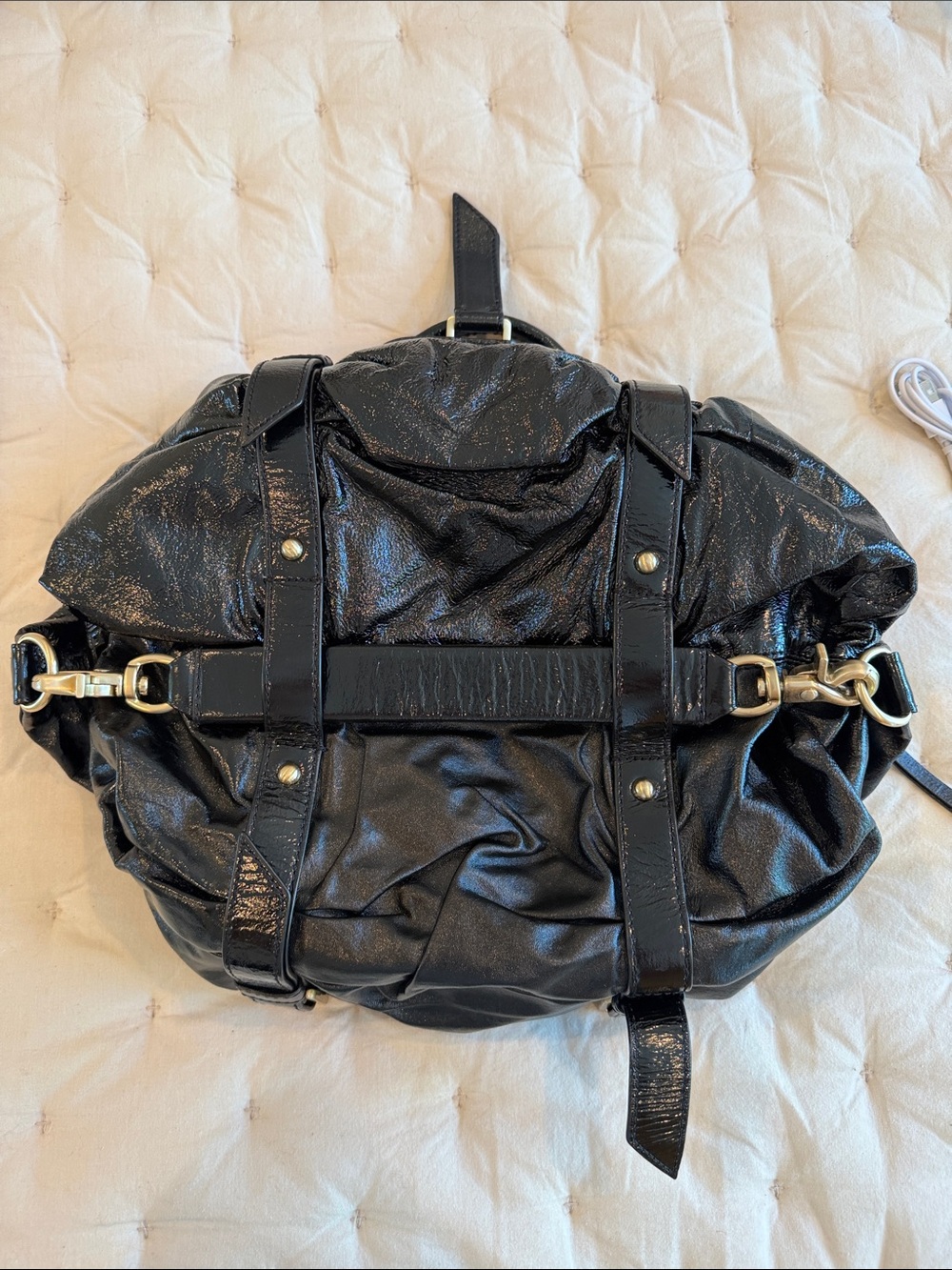 Botkier Black Patent Leather Shoulder Satchel with Gold Hardware - Picture 5 of 7